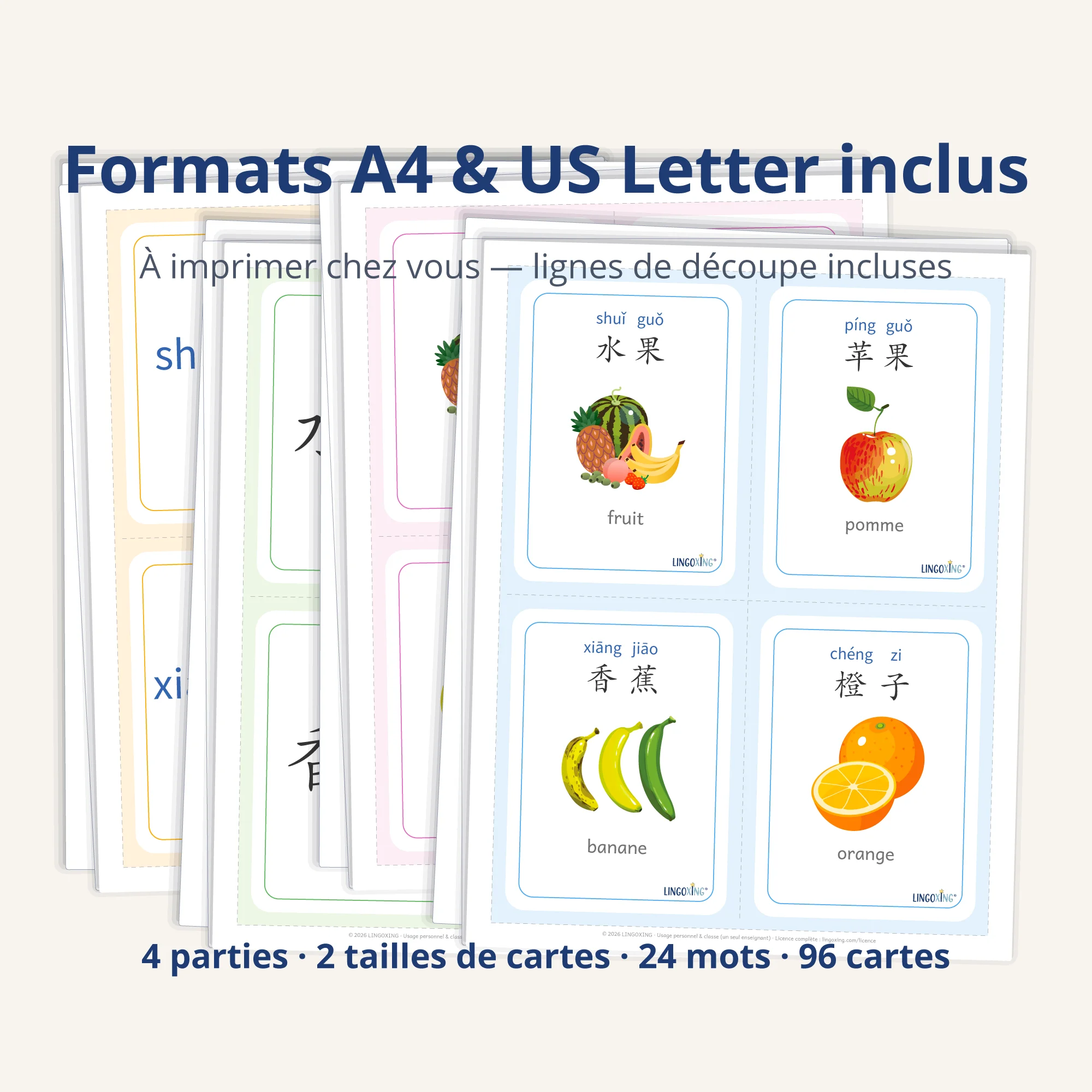 Les fruits en chinois — 24 mots (PDF) — printable pages