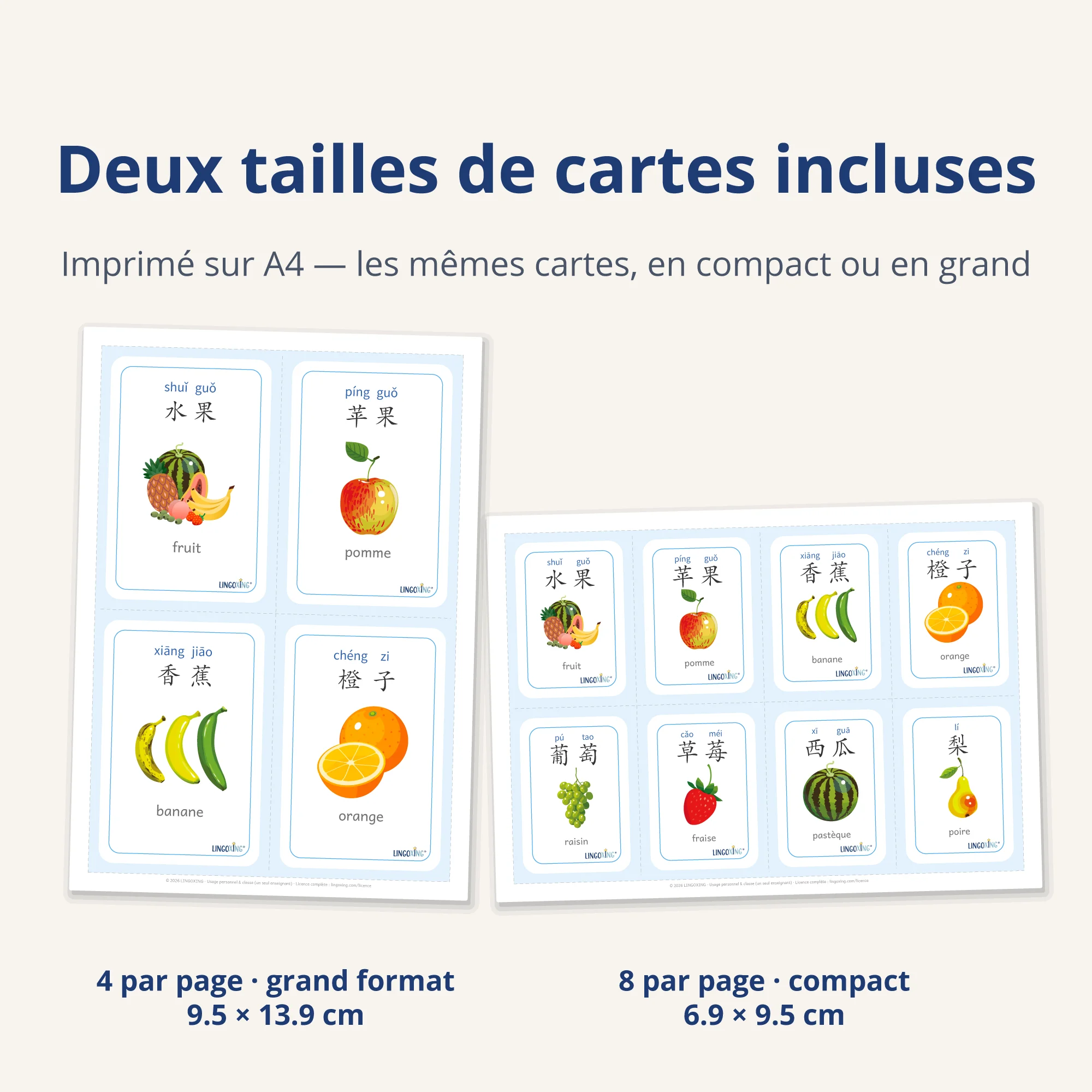 Les fruits en chinois — 24 mots (PDF) — two sizes A4