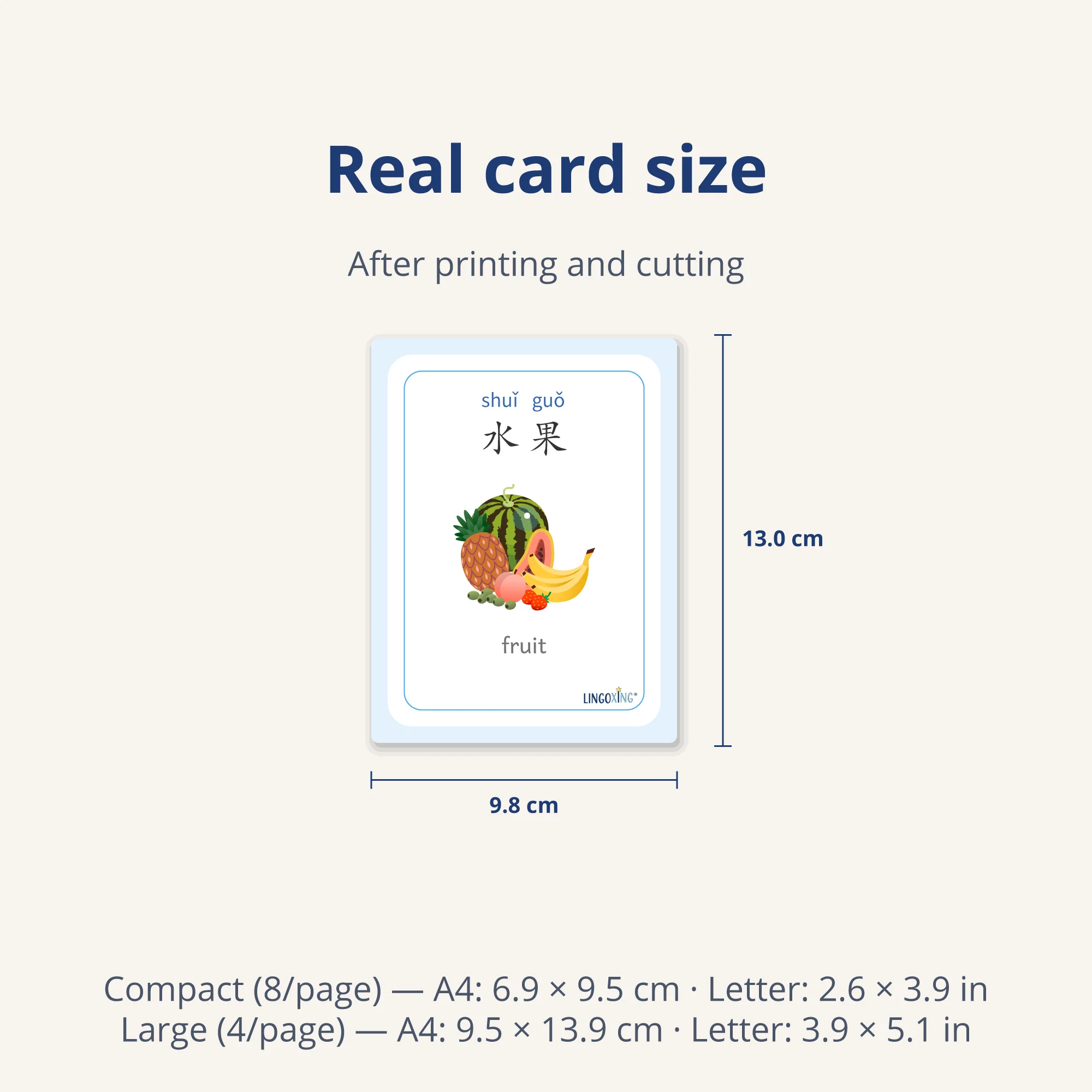 Chinese Fruit Flashcards — 24 Words (PDF) — card size