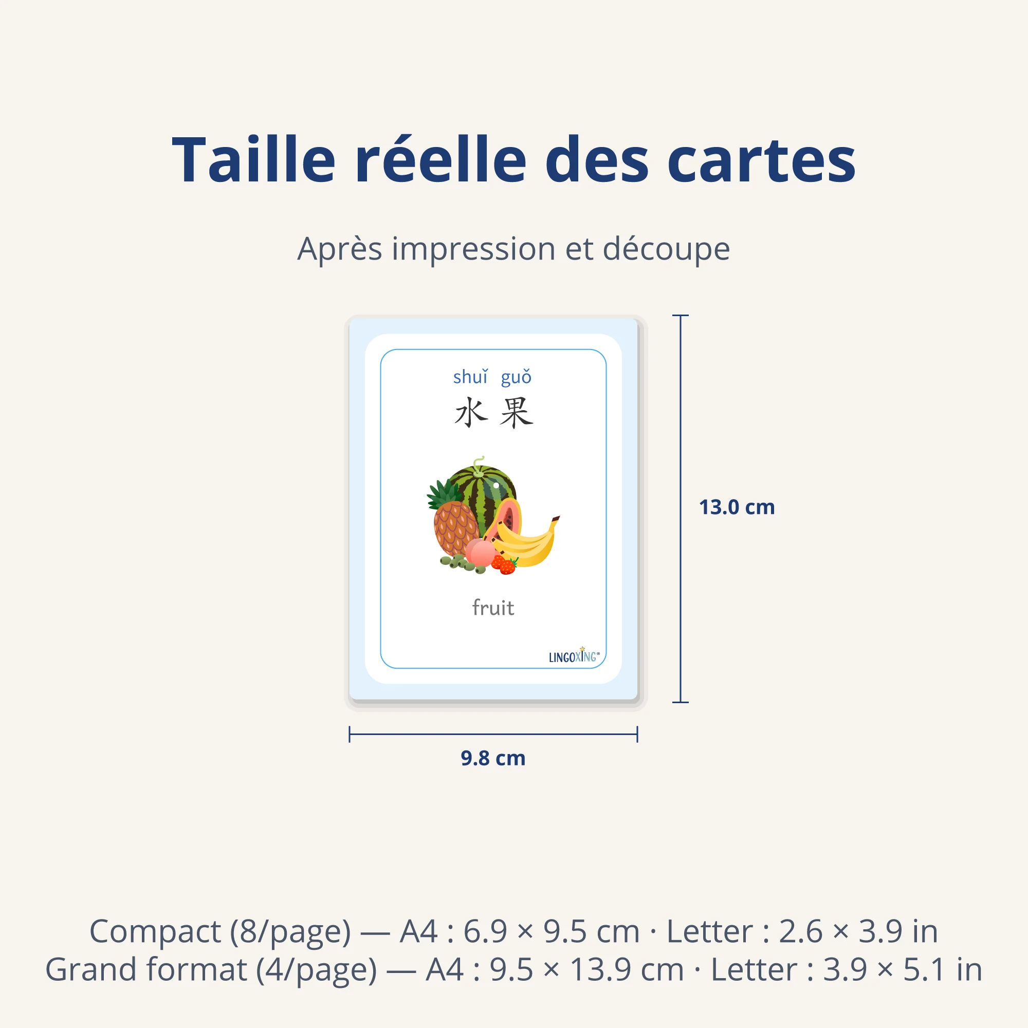Les fruits en chinois — 24 mots (PDF) — card size