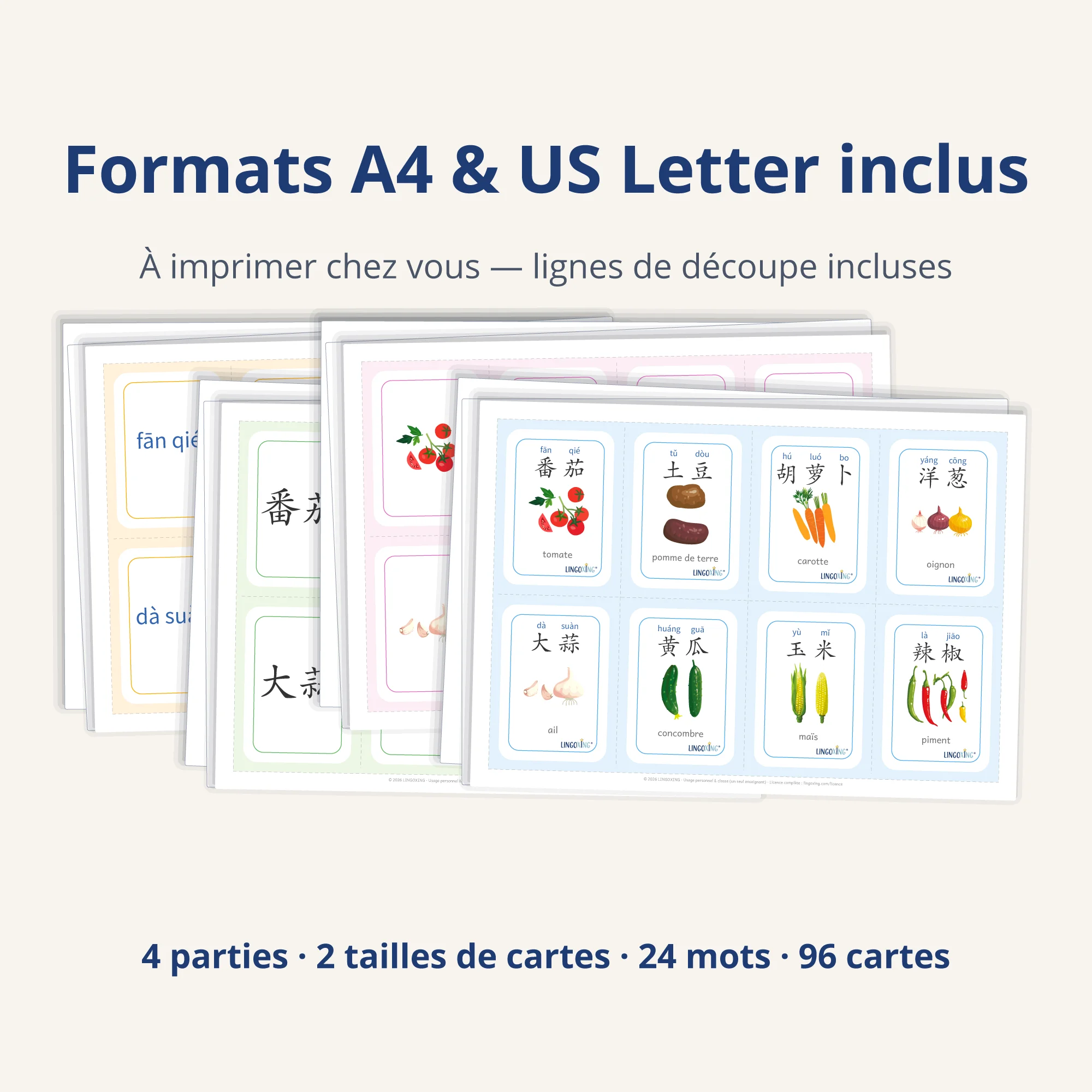 Les légumes en chinois — 24 mots (PDF) — printable pages