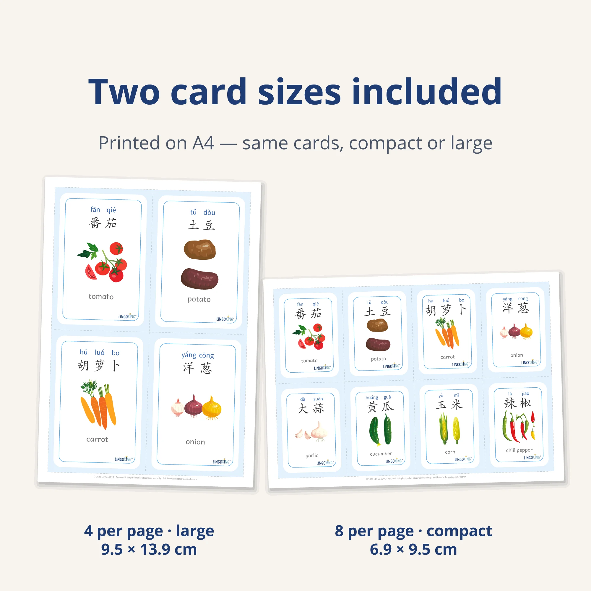 Chinese Vegetable Flashcards — 24 Words (PDF) — two sizes A4