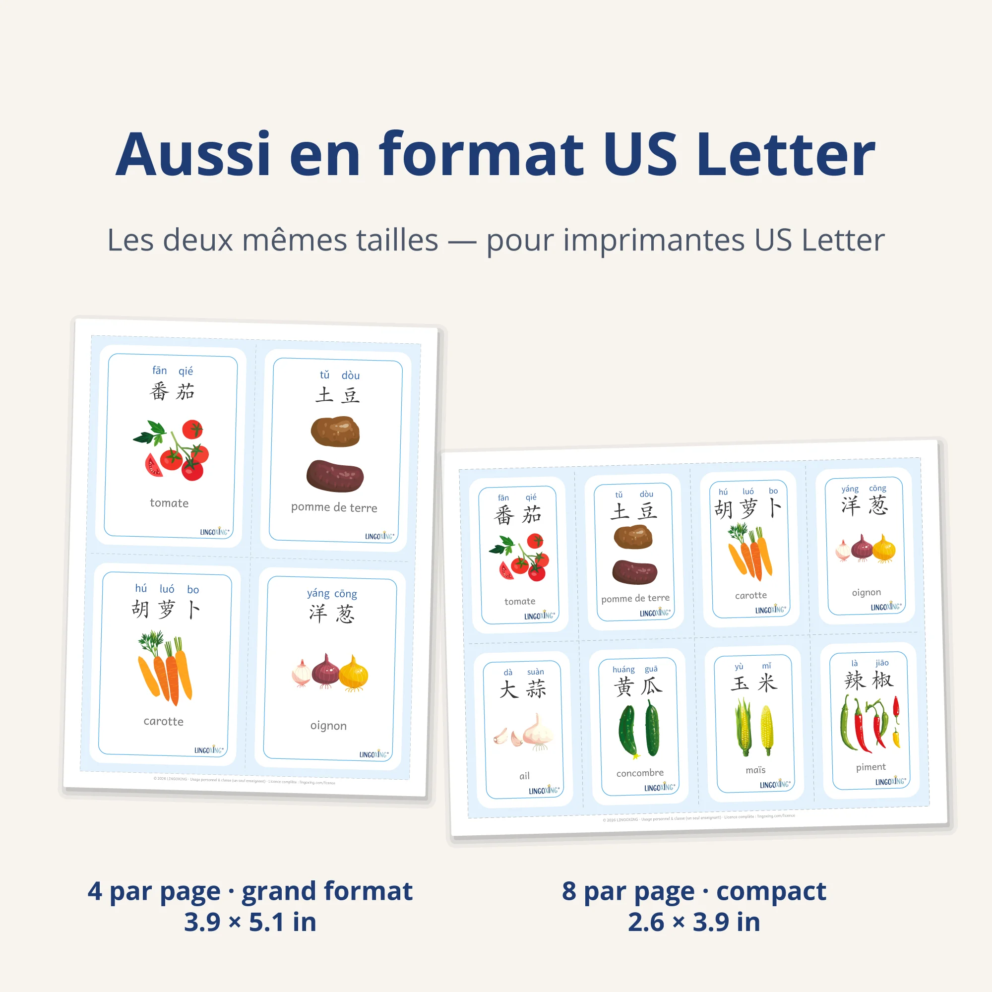 Les légumes en chinois — 24 mots (PDF) — two sizes US Letter